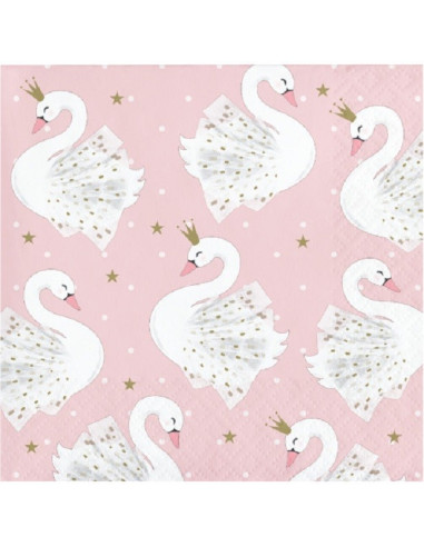 16 Serviettes de fête à boisson Thème Cygne Blanc - Déco de table enfant - Bellefete.ch
