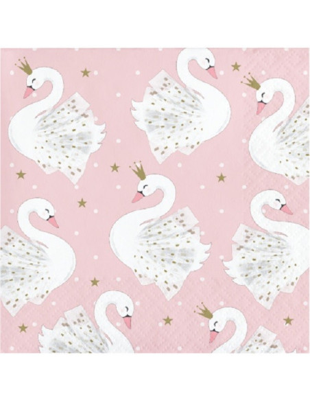 16 Serviettes de fête à boisson Thème Cygne Blanc - Déco de table enfant - Bellefete.ch