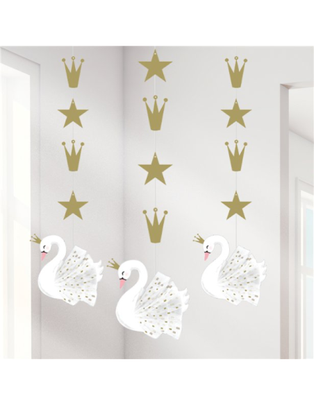 3 Party-Paufhängungen aus weißem Schwan-Karton - Geburtstagsraumdekoration - Bellefete.ch