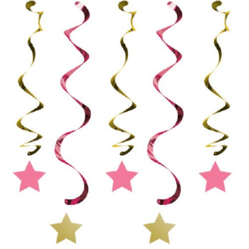 Sospensioni a spirale Stelle Rosa e Dorate - Decorazione sala compleanno e baby shower - Bellefete.ch