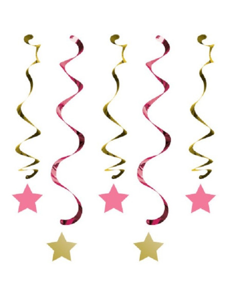 Spiralaufhängungen Rosa und Goldene Sterne - Geburtstagsraum- und Babypartydekoration - Bellefete.ch