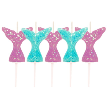 5 Candele da festa a forma di Coda di Sirena - Decorazioni per torta Tema Sirena - Bellefete.ch