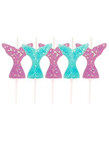 5 Candele da festa a forma di Coda di Sirena - Decorazioni per torta Tema Sirena - Bellefete.ch