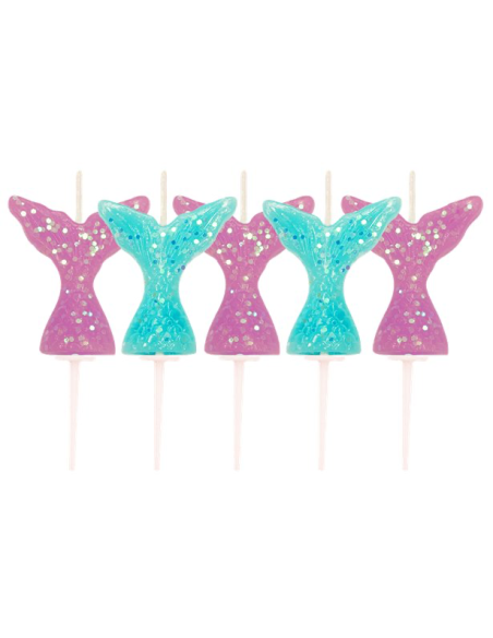 5 Candele da festa a forma di Coda di Sirena - Decorazioni per torta Tema Sirena - Bellefete.ch