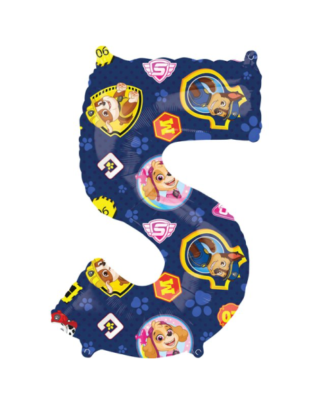 Grand ballon chiffre "5" Pat' Patrouille - Déco de fête d'anniversaire - Bellefete.ch