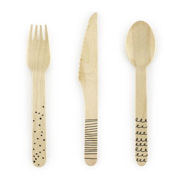 Posate in legno con motivi neri - Decorazione della tavola naturale - Stoviglie usa e getta - Bellefete.ch