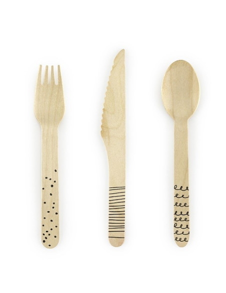 Posate in legno con motivi neri - Decorazione della tavola naturale - Stoviglie usa e getta - Bellefete.ch Posate in legno con motivi neri - Decorazione della tavola naturale - Stoviglie usa e getta - Bellefete.ch