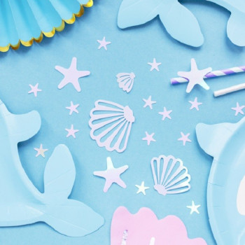 Confettis de fête coquillages et étoiles de mer iridescents - Déco de table Sirène ou Océan - Bellefete.ch 2