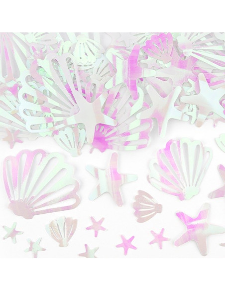 Confettis de fête coquillages et étoiles de mer iridescents - Déco de table Sirène ou Océan - Bellefete.ch
