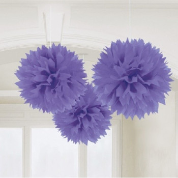3 pompon decorativi in carta velina viola - Decorazione per feste viola - Bellefete.ch