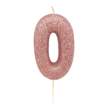 Rose Gold Kerze Nummer „0“ mit Pailletten – Geburtstagstortendekoration | BelleFete.ch