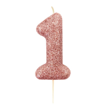 Rose Gold Geburtstagskerze Nummer "1" mit Glitzer - Party Kerzen - Schweiz
