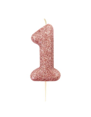 Candela di compleanno Rose Gold numero "1" con glitter - Candele da festa - Svizzera