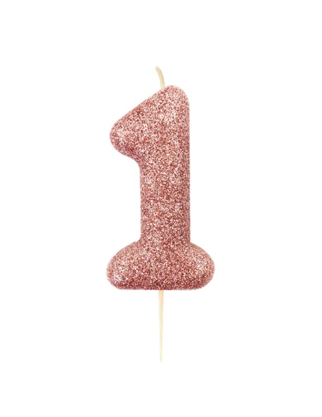 Candela di compleanno Rose Gold numero "1" con glitter - Candele da festa - Svizzera