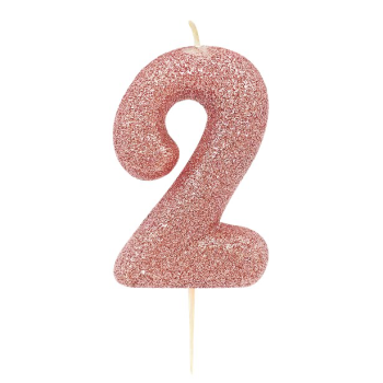 Candela Rose Gold numero “2” a paillettes – decorazione torta compleanno | BelleFete.ch
