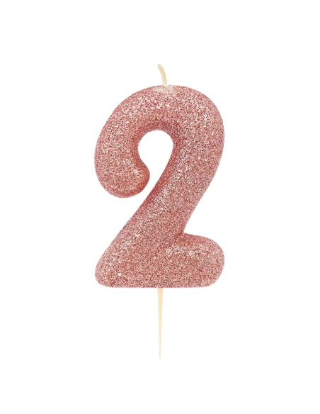 Candela Rose Gold numero “2” a paillettes – decorazione torta compleanno | BelleFete.ch