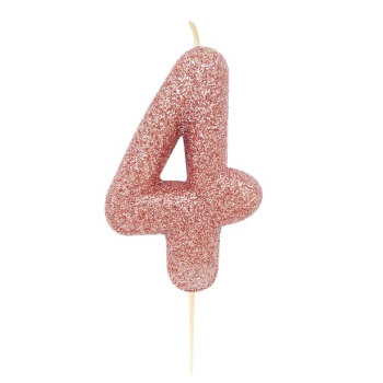 Candela Rose Gold numero “4” a paillettes – decorazione torta di compleanno | BelleFete.ch