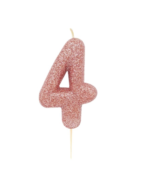 Rose Gold Kerze Nummer "4" mit Pailletten - Geburtstagstorte Dekoration | BelleFete.ch