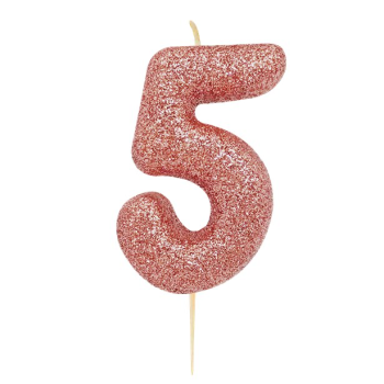 Rose Gold Kerze Nummer „5“ mit Pailletten – Geburtstagstorte Dekoration | BelleFete.ch
