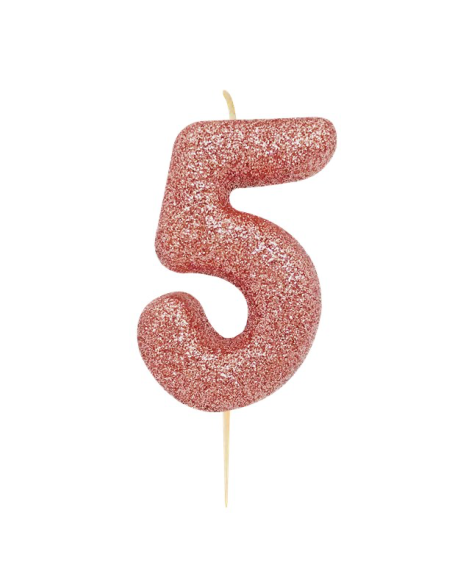 Candela Rose Gold numero “5” con paillettes – decorazione torta di compleanno | BelleFete.ch