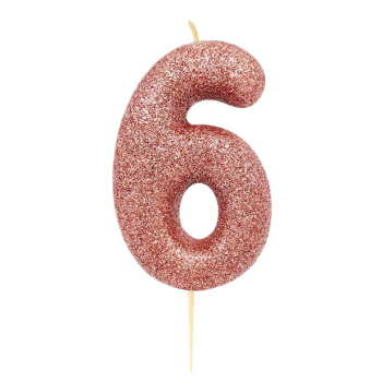 Candela Rose Gold numero “6” con glitter – decorazione torta di compleanno | BelleFete.ch