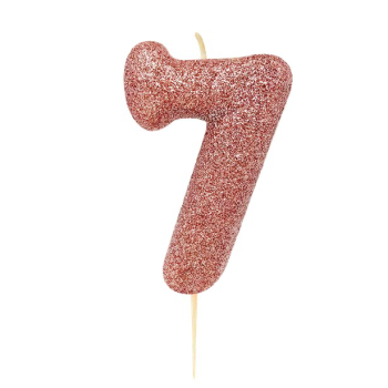 Candela Rose Gold numero “7” con paillettes – decorazione torta di compleanno | BelleFete.ch