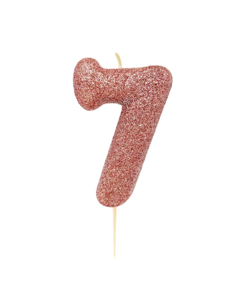 Candela Rose Gold numero “7” con paillettes – decorazione torta di compleanno | BelleFete.ch