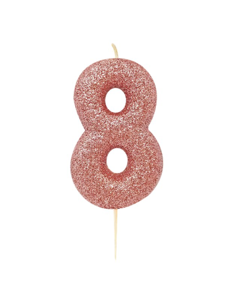Candela Rose Gold numero “8” a paillettes – decorazione torta di compleanno | BelleFete.ch