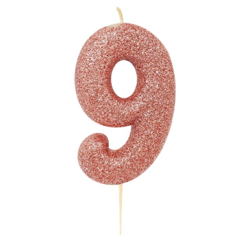 Candela Rose Gold numero “9” con paillettes – decorazione torta di compleanno | BelleFete.ch