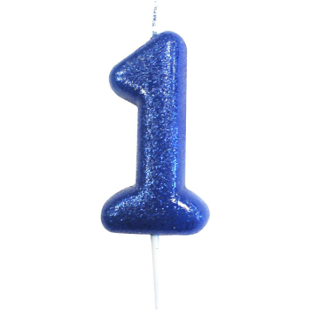 Königliche blaue Kerze Nummer "1" mit Glitzer - Party & Geburtstag Dekoration - bellefete.ch