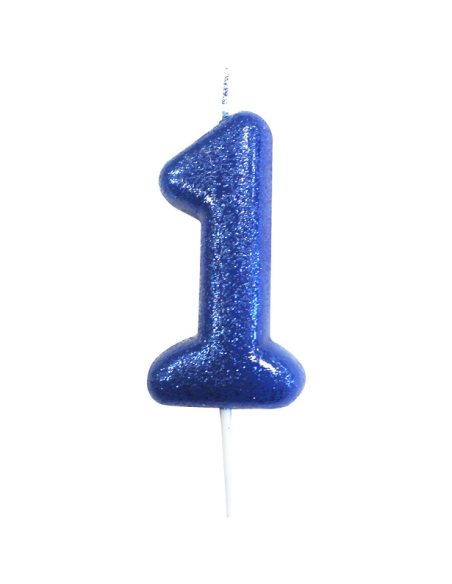 Königliche blaue Kerze Nummer "1" mit Glitzer - Party & Geburtstag Dekoration - bellefete.ch