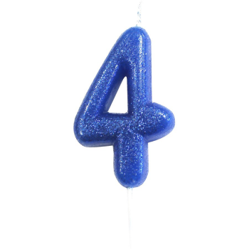 Candela di compleanno numero 4 Blu reale con paillettes su torta | BelleFete.ch