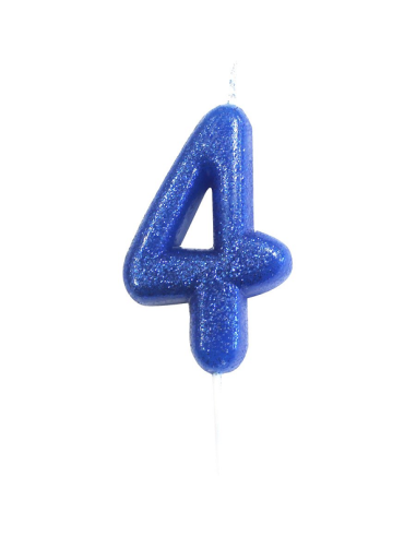 Candela di compleanno numero 4 Blu reale con paillettes su torta | BelleFete.ch