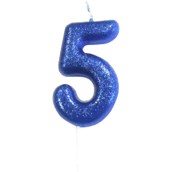 Candela numero 5 blu reale con glitter - Decorazione torta di compleanno | BelleFete.ch