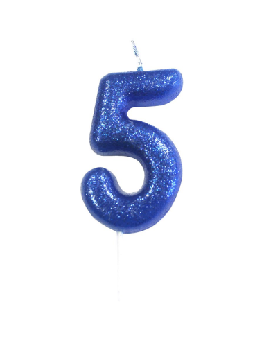Candela numero 5 blu reale con glitter - Decorazione torta di compleanno | BelleFete.ch