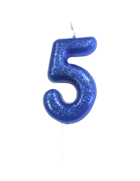 Candela numero 5 blu reale con glitter - Decorazione torta di compleanno | BelleFete.ch