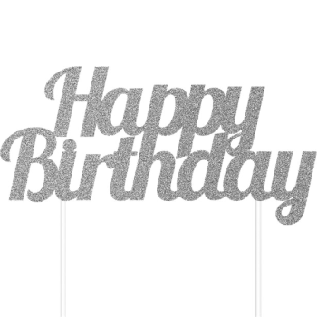 Silberne Tortendekoration "Happy Birthday" - Geburtstags-Cupcake - Bellefete.ch