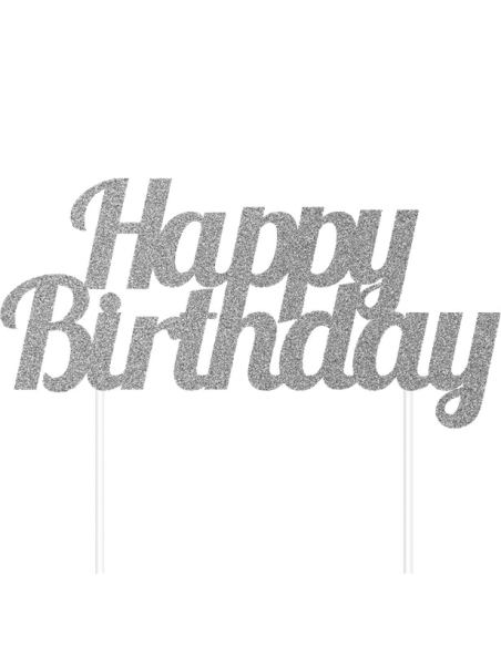 Silberne Tortendekoration "Happy Birthday" - Geburtstags-Cupcake - Bellefete.ch
