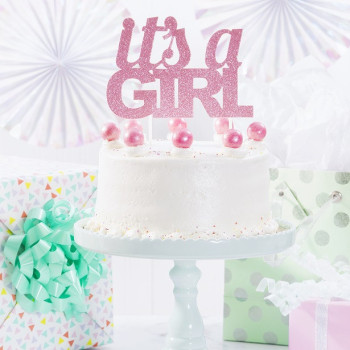 Decorazione per torta con glitter rosa "It's a Girl" - Accessori da pasticceria - Bellefete.ch