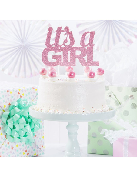 Decorazione per torta con glitter rosa "It's a Girl" - Accessori da pasticceria - Bellefete.ch