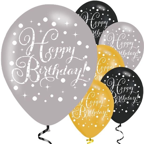 Schwarz-Silber-Gold-Happy-Birthday-Luftballons