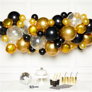 Arche de ballons Or et Noir métallisés pour décoration de fête ou anniversaire