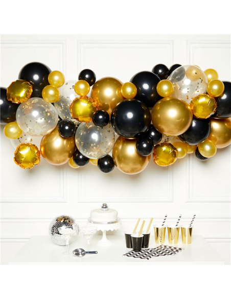Arche de ballons Or et Noir métallisés pour décoration de fête ou anniversaire