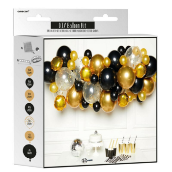 Arche de ballons Or et Noir métallisés pour décoration de fête ou anniversaire 2