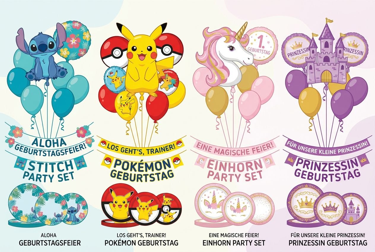 Kindergeburtstag Deko Luftballon mit bunten Motiven wie Ballonsträußchen, Pikachu, Einhörnern und Prinzessinnen-Designs : passende luftballon-Deko Ideen.